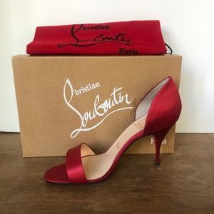 CHRISTIAN LOUBOUTIN Red Satin D' Orsay Pumps Size 39.5 NIB Dust Bag!
